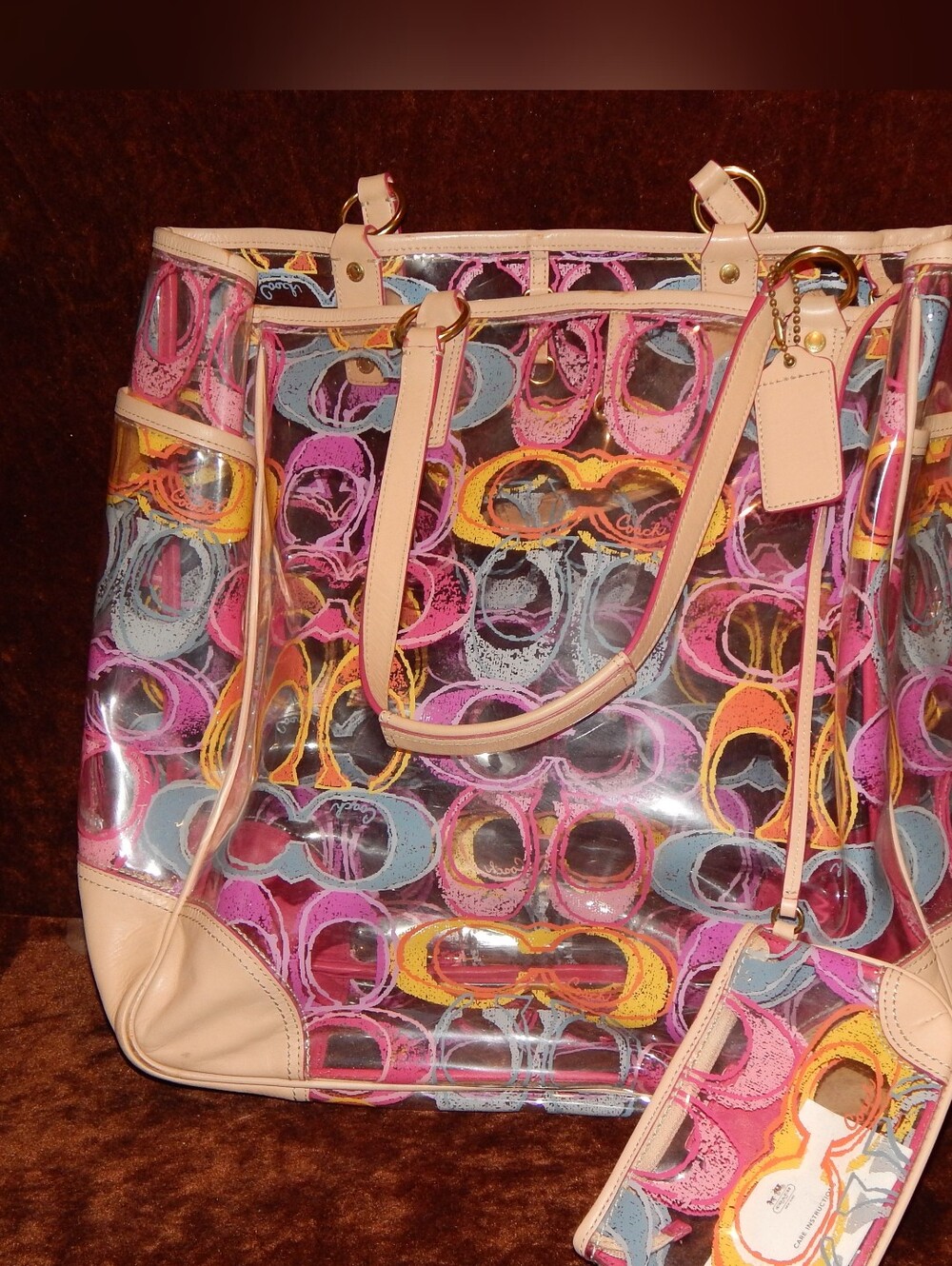 Coach Clear Multicolor Tote Bag with Pink Trim